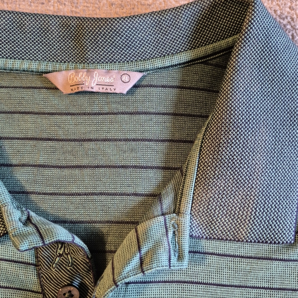 Bobby Jones Golf Polo Shirt Green Black Stripe XL  Lightweight Italy Spring ,